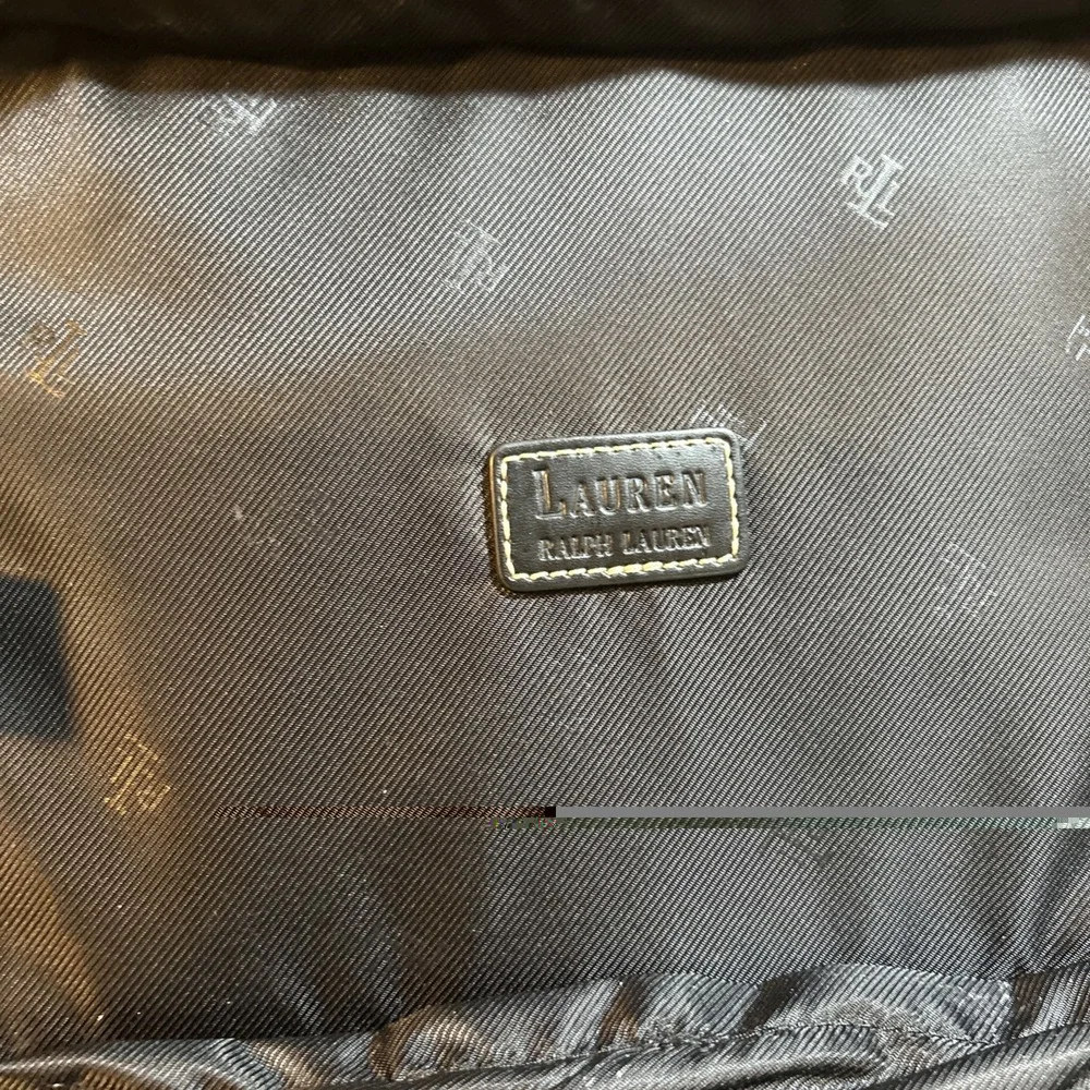 Ralph Lauren Signature Monogramed Gray Black Leather Trim Cosmetic Case